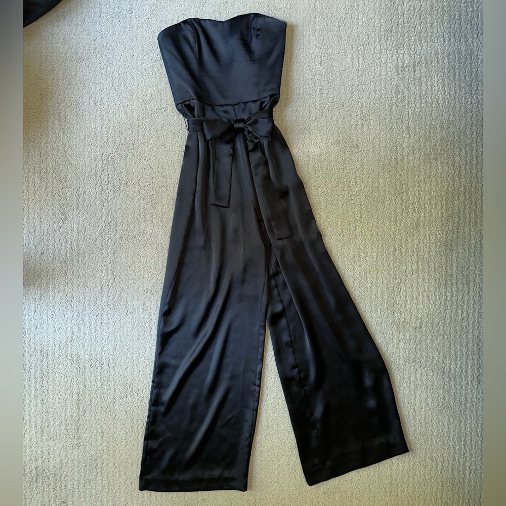 NWOT H&M Black Satin Sweetheart Strapless Jumpsuit